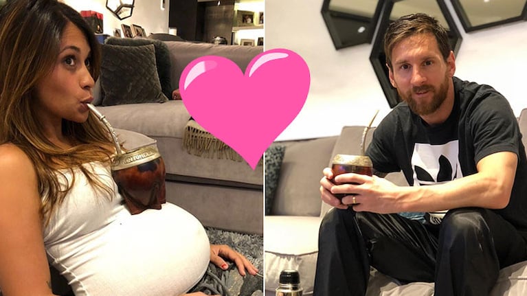 ¡Qué práctico! Lionel Messi y la divertida foto de Antonela Roccuzzo tomando mate, embarazada de 7 meses