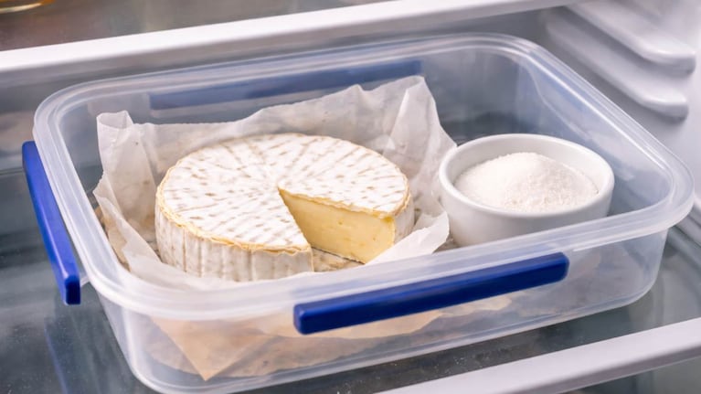 Queso camembert, guardado en un recipiente con azúcar: la clave para que no se eche a perder. Foto: IA