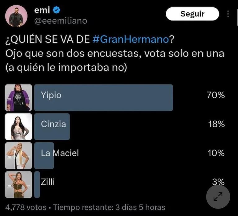 Quién se va de Gran Hermano este lunes 6 de abril del 2026 (Foto: captura de X/@eeemiliano).