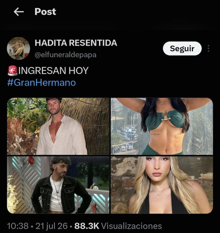 Quiénes ingresarían hoy a Gran Hermano (X/@elfuneraldepapa)