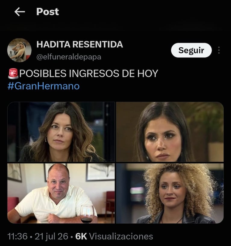 Quiénes ingresarían hoy a Gran Hermano (X/@elfuneraldepapa)
