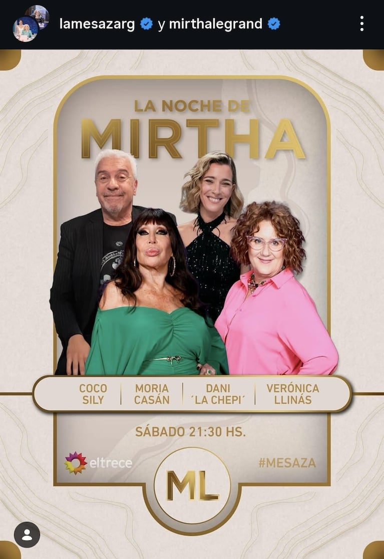 Quiénes son los invitados de Mirtha Legrand del sábado 14 de marzo del 2026 (Foto: captura de Instagram/@lamesazarg).