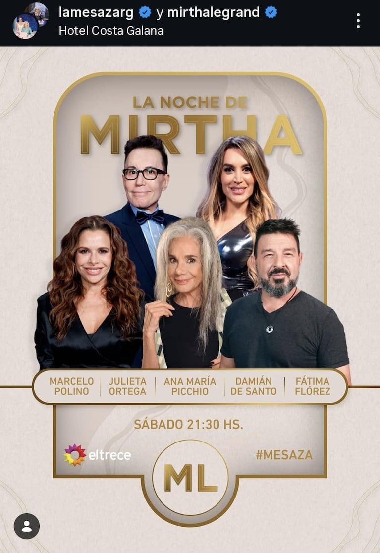 Quiénes son los invitados de Mirtha Legrand del sábado 17 de enero de 2026 (Foto: Instagram/@lamesazarg).
