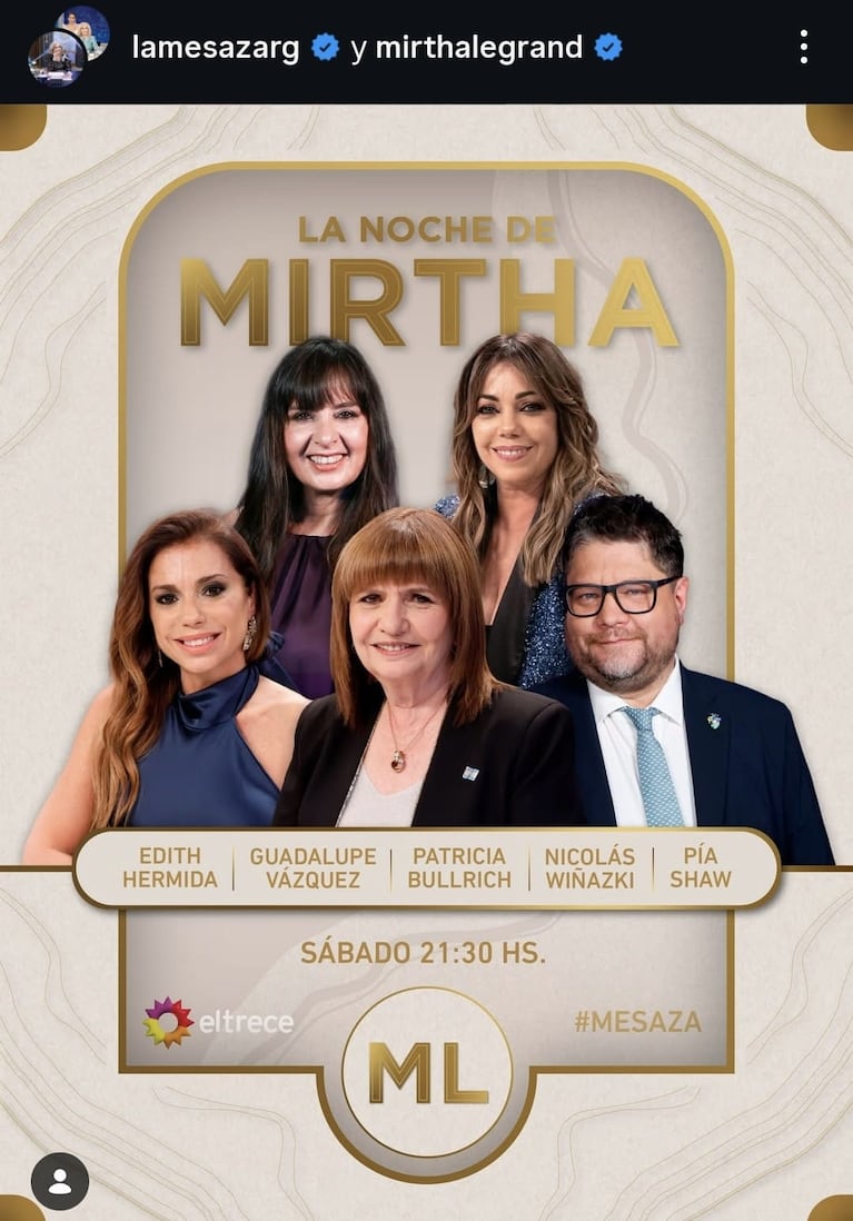 Quiénes son los invitados de Mirtha Legrand del sábado 7 de febrero (Foto: Instagram/@lamesazarg).