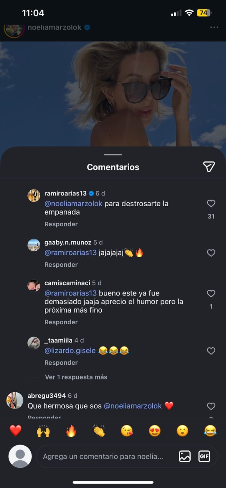 Ramiro Arias se fue al pasto al comentarle un posteo a Noelia Marzol: “Quiero ser…” | Créditos: Instagram @noeliamarzolok