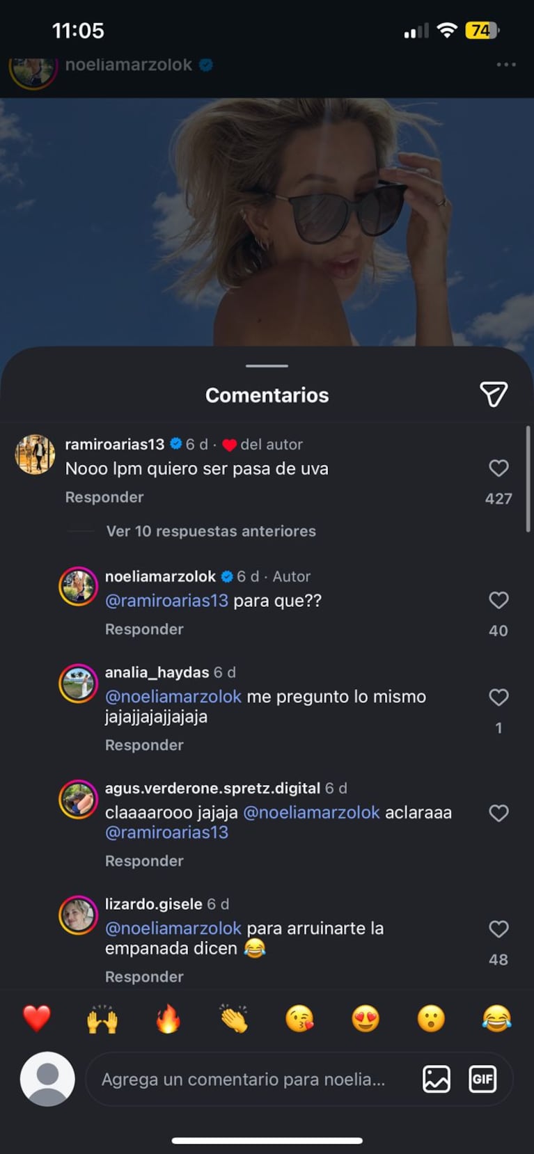 Ramiro Arias se fue al pasto al comentarle un posteo a Noelia Marzol: “Quiero ser…” | Créditos: Instagram @noeliamarzolok