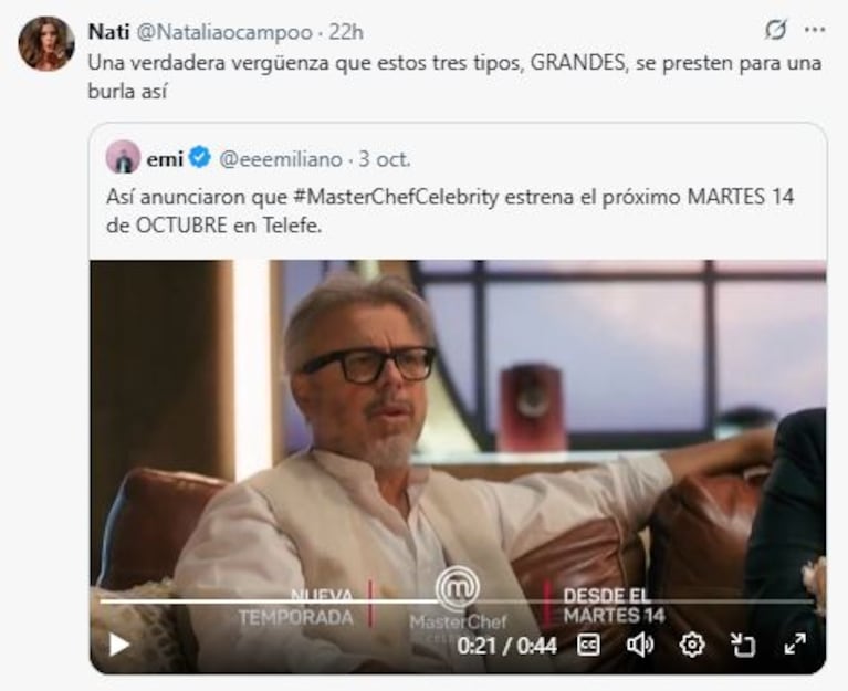 Reacciones a la promo de MasterChef con el "maní" (Foto: captura Twitter/ X)