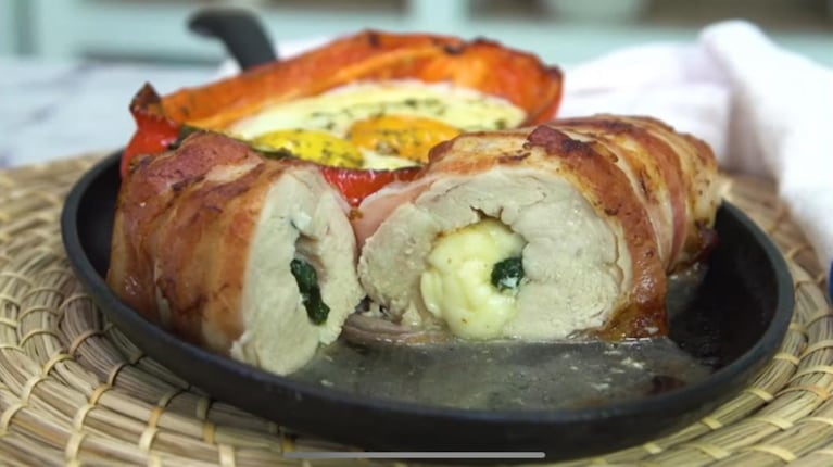 Receta fácil y rápida: roll de pollo envuelto en panceta 