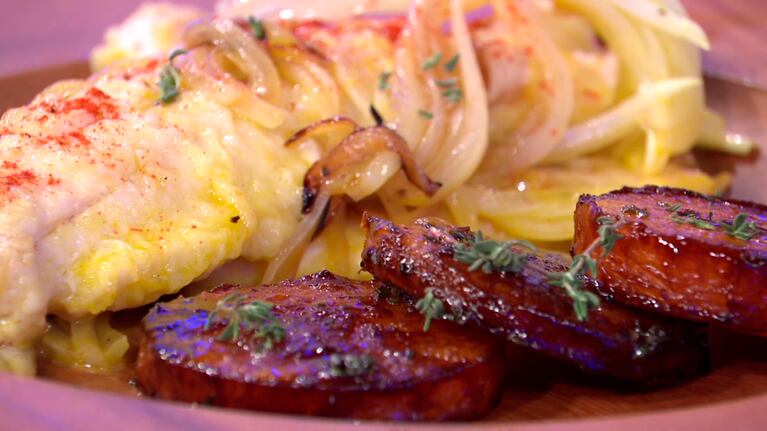 Receta simple: Corvina con salsa de naranjas y calabaza caramelizada