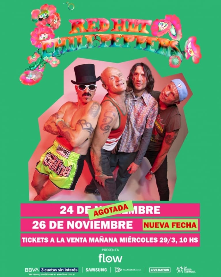 Red Hot Chili Peppers anuncia su segundo River para el 26 de noviembre