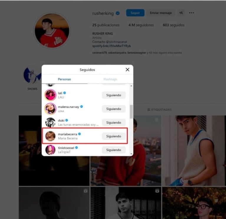 Reencuentro y guiño buena onda: Rusherking volvió a seguir a María Becerra tras la conflictiva separación