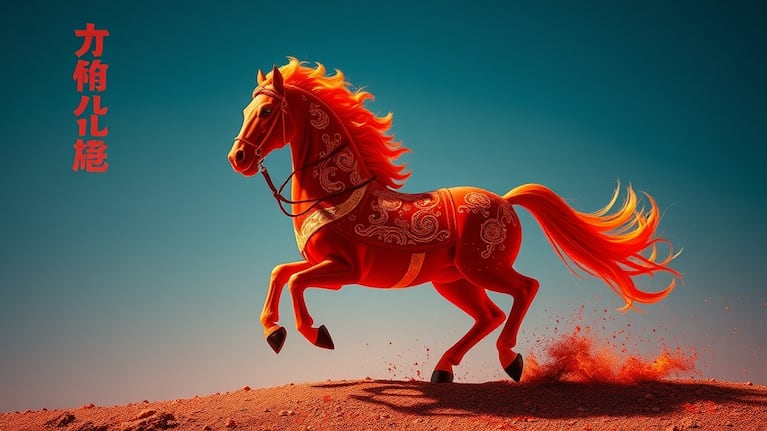 Representación del Año del Caballo de Fuego en el horóscopo chino. Imagen ilustrativa generada con IA.