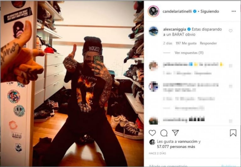 Repudiable comentario de Alexander Caniggia en una foto de Cande Tinelli: "Estás disparando a un barat, obvio"
