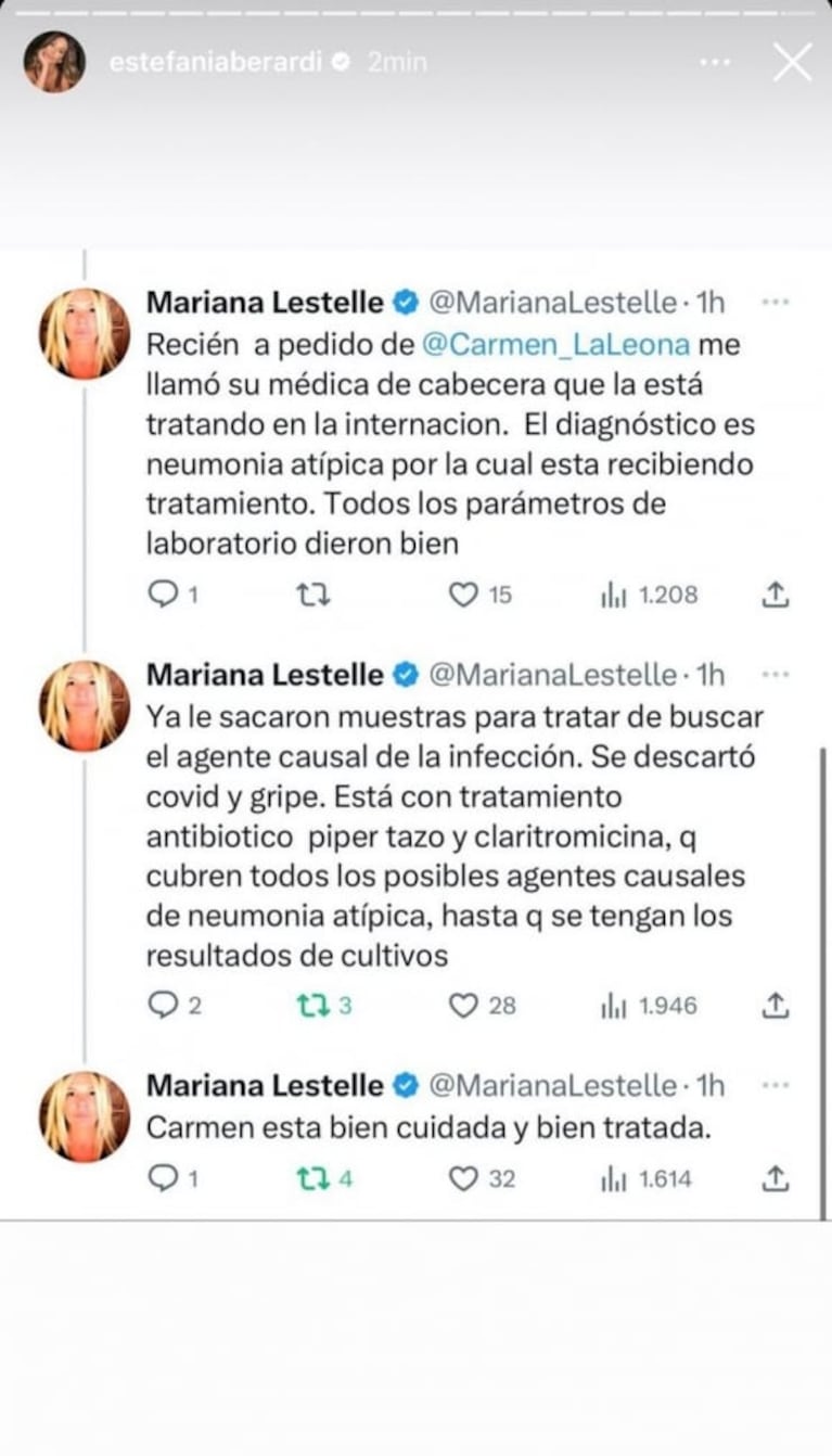 Revelan detalles de la salud de Carmen Barbieri tras su internación: "Le diagnosticaron una neumonía atípica"