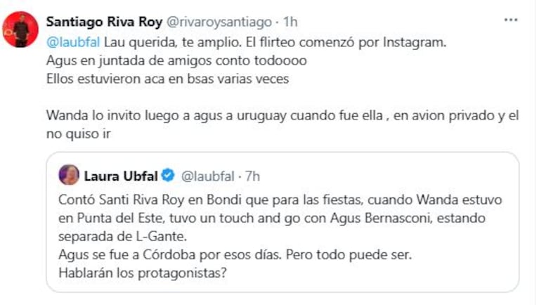 Revelaron más detalles sobre Wanda Nara y Agustín Bernasconi (Foto: Twitter/X)