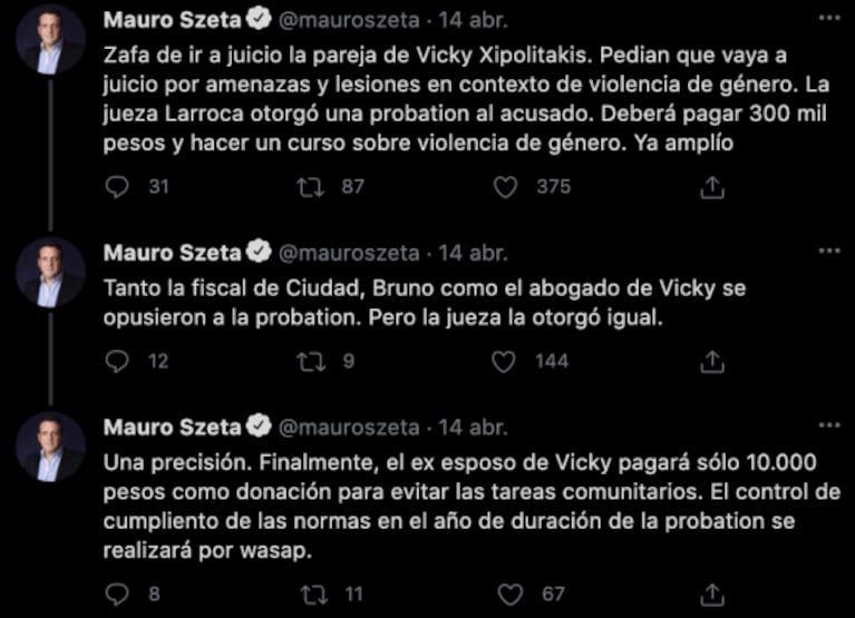 Revés judicial para Vicky Xipolitakis: Javier Naselli, su exmarido, no irá a juicio por amenazas y lesiones 