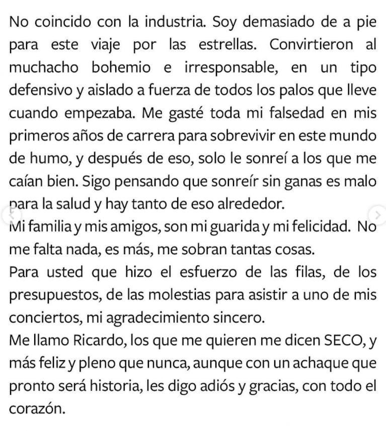 Ricardo Arjona anunció que se retira de la música por problemas de salud: “Un achaque que será historia”