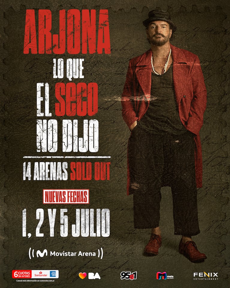 Ricardo Arjona suma tres nuevas fechas en julio 2026: cuándo salen a la venta las entradas