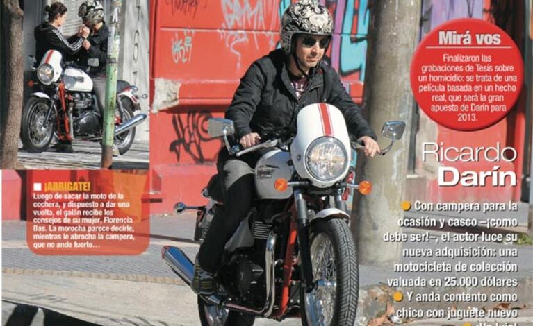 Ricardo Darín en su moto. (Foto: revista Paparazzi)