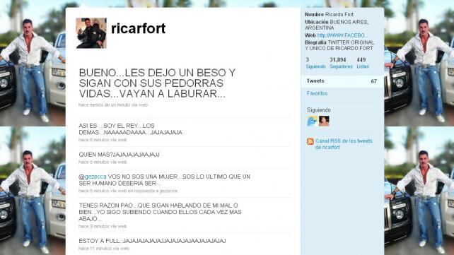 Ricardo Fort derrapó vía Twitter