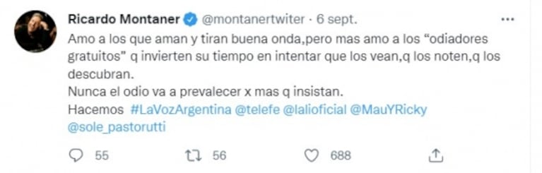 Ricardo Montaner cruzó con todo a una usuaria que afirmó que Lali Espósito no lo soporta: "Tonta"