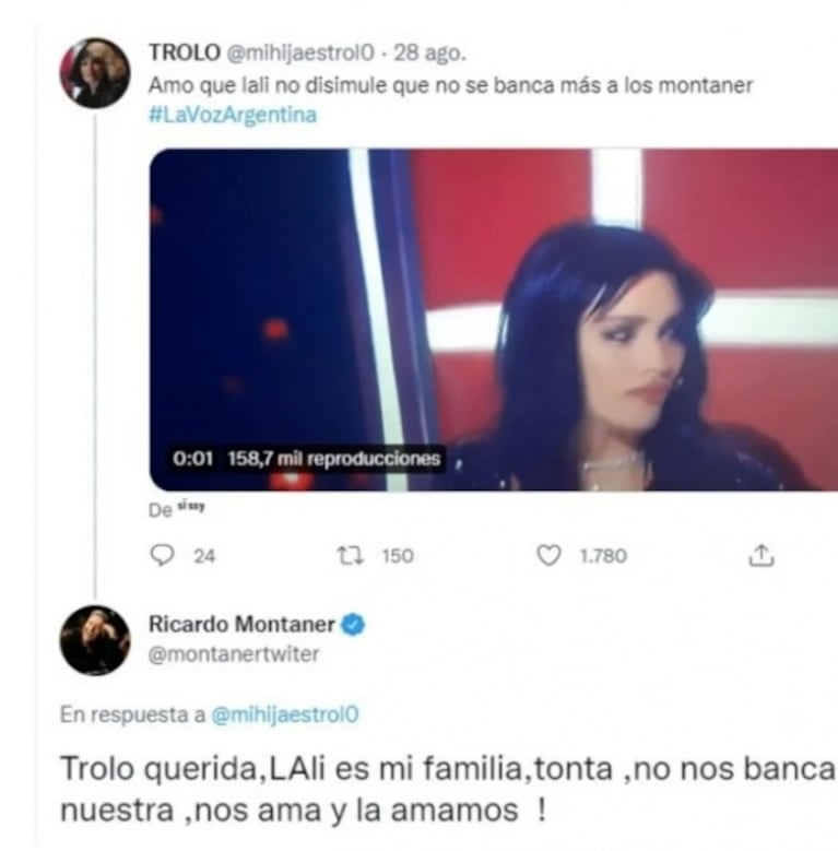 Ricardo Montaner cruzó con todo a una usuaria que afirmó que Lali Espósito no lo soporta: "Tonta"