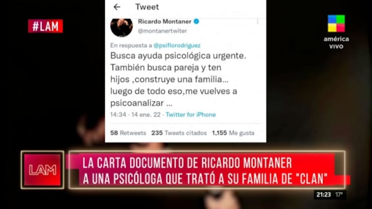 Ricardo Montaner envió una carta documento a una psicóloga que hizo acusaciones en su contra 