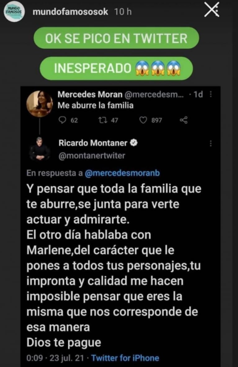 Ricardo Montaner salió con todo al cruce de Mercedes Morán por decir que él y sus hijos la aburren: "Dios te pague"