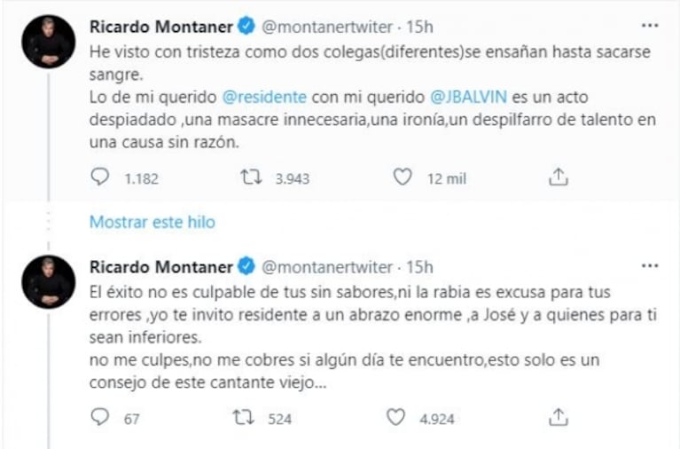 Ricardo Montaner se metió en la pelea de Residente y J Balvin: "No era necesario haberse batido a duelo"