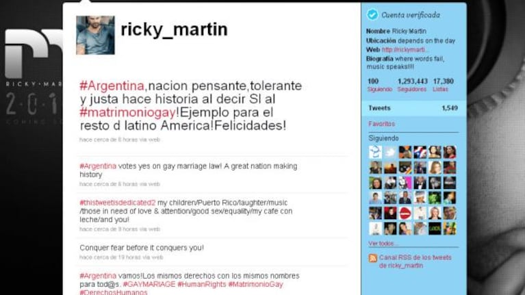 Ricky Martin: "Argentina es una nación pensante, tolerante y justa"
