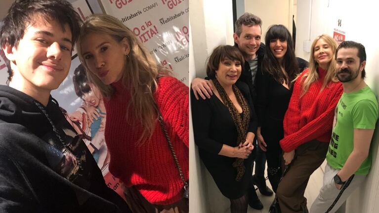 Risas y complicidades entre madre e hijo en una noche de teatro.