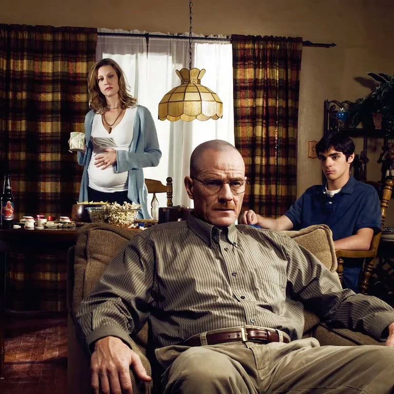 RJ Mitte, Bryan Cranston y Anna Gunn en Breaking Bad (Foto: Instagram @rjmitte)