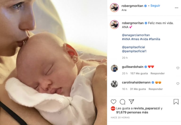 Roberto García Moritán compartió una emotiva foto de su beba con Pampita por su primer mes: "Mi vida"