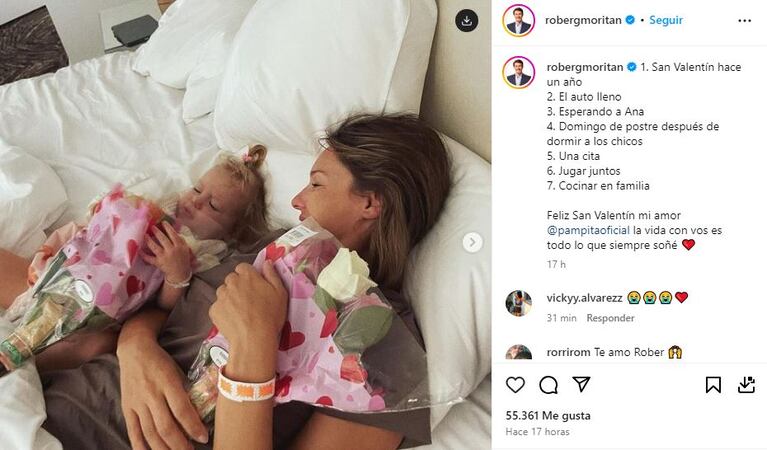 Roberto García Moritán sorprendió a Pampita por el Día de los Enamorados (Foto: captura Instagram).