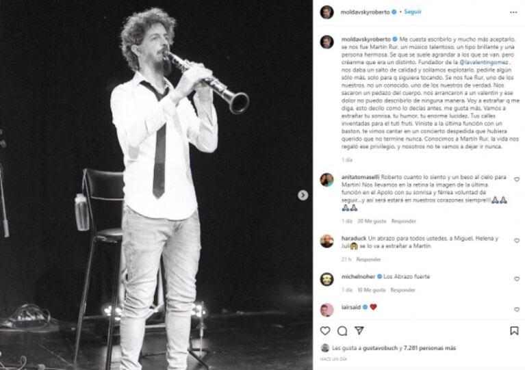 Roberto Moldavsky despidió con dolor al músico Martín Rur, que murió a los 36 años