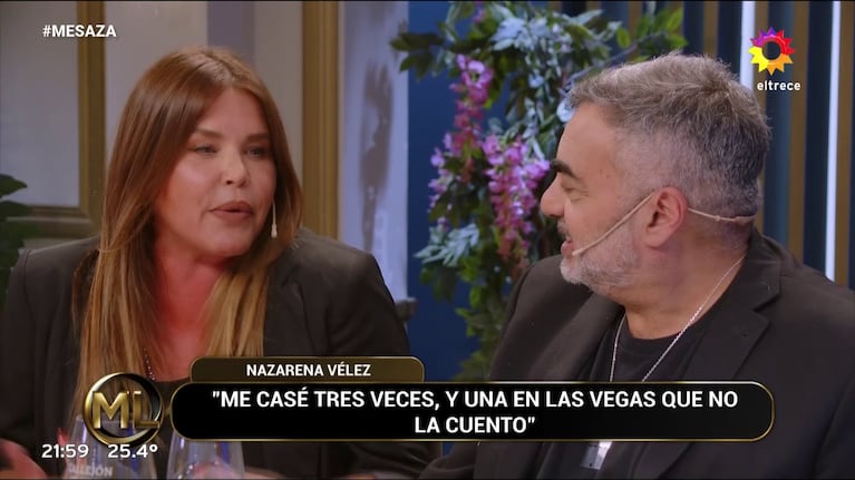 Roberto Moldavsky y Nazarena Vélez en La Noche de Mirtha (Foto: captura de eltrece).