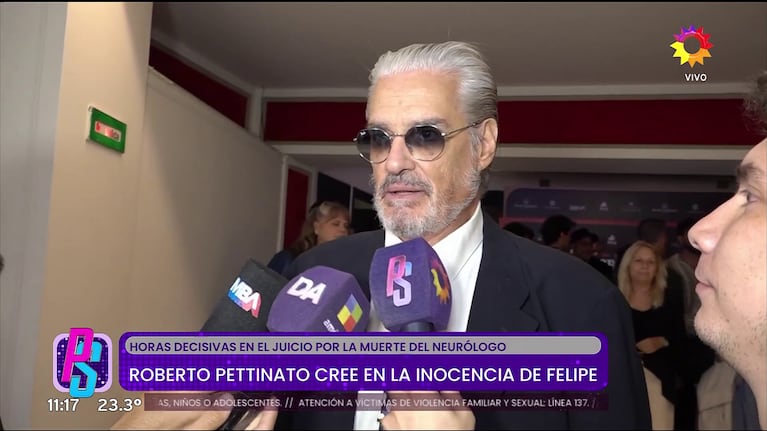 Roberto Pettinato habló con la prensa de la causa que enfrenta su hijo Felipe (Foto: captura de eltrece).