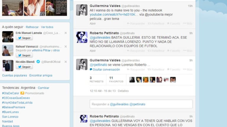 Roberto Pettinato y Guillermina Valdés: divertido cruce twittero (Foto: Captura).
