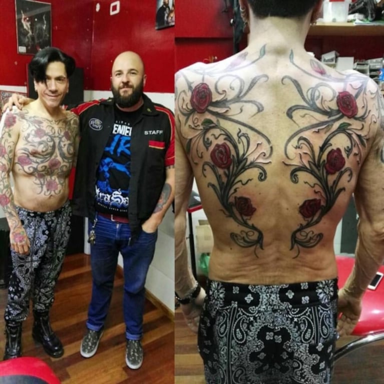 Roberto Piazza se tatuó toda las espalda con rosas sin espinas: las fotos y su profundo significado 