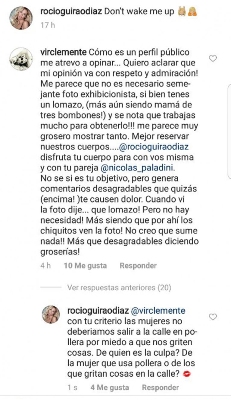 Rocío Guirao Díaz se cruzó con una seguidora por sus fotos hot: el mensaje de apoyo de Nicolás Paladini