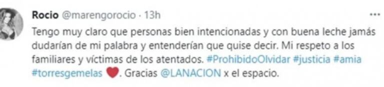 Rocío Marengo aclaró su polémica frase sobre el baile del koala y la AMIA: "Mi respeto a los familiares y víctimas"