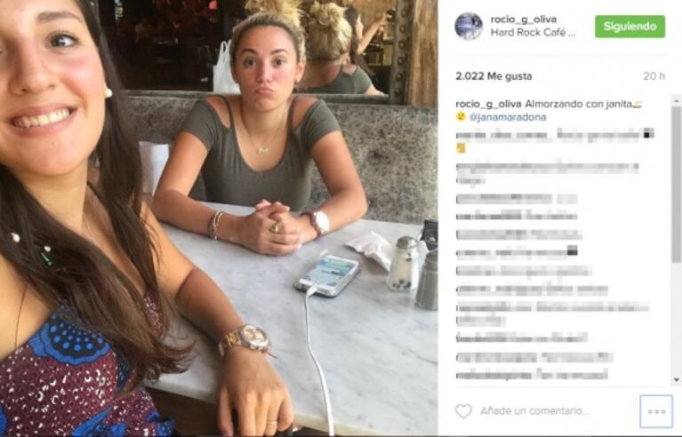 Rocío Oliva con Jana Maradona, cómplices en Buenos Aires: "Almorzando con Janita"