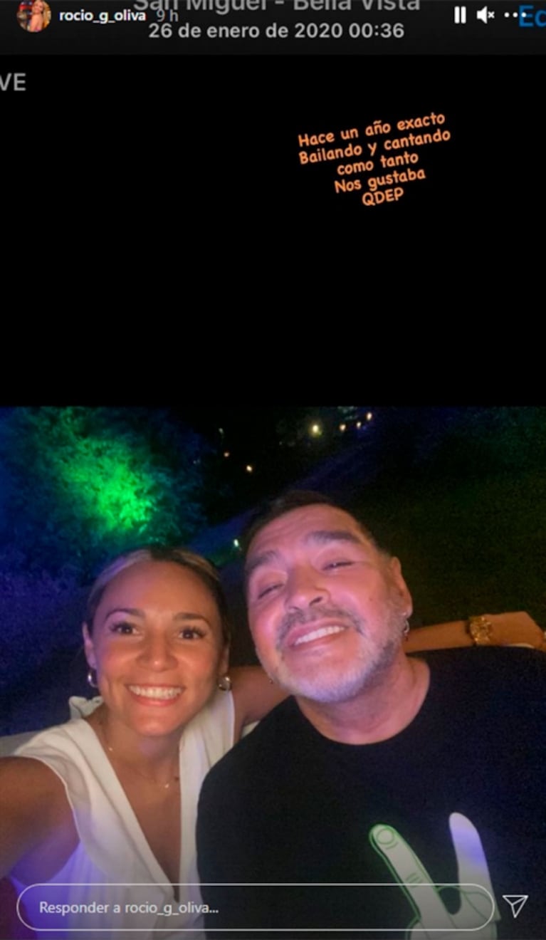 Rocío Oliva recordó a Diego Maradona con una foto juntos en medio de la polémica por sus gastos millonarios: "Hace un año exacto"