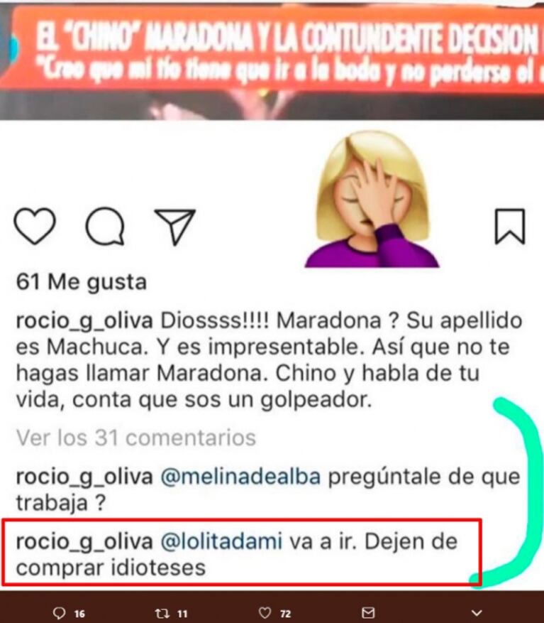Rocío Oliva, tras la polémica decisión de Maradona de no ir al casamiento de Dalma: "Dejen de comprar idioteces, Diego va a ir"
