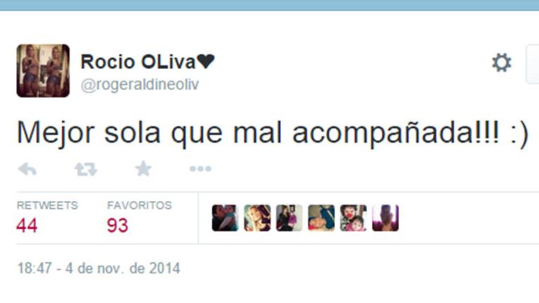 Rocío Oliva y un misterioso tweet ¿sobre Diego Maradona? (Foto: Captura).