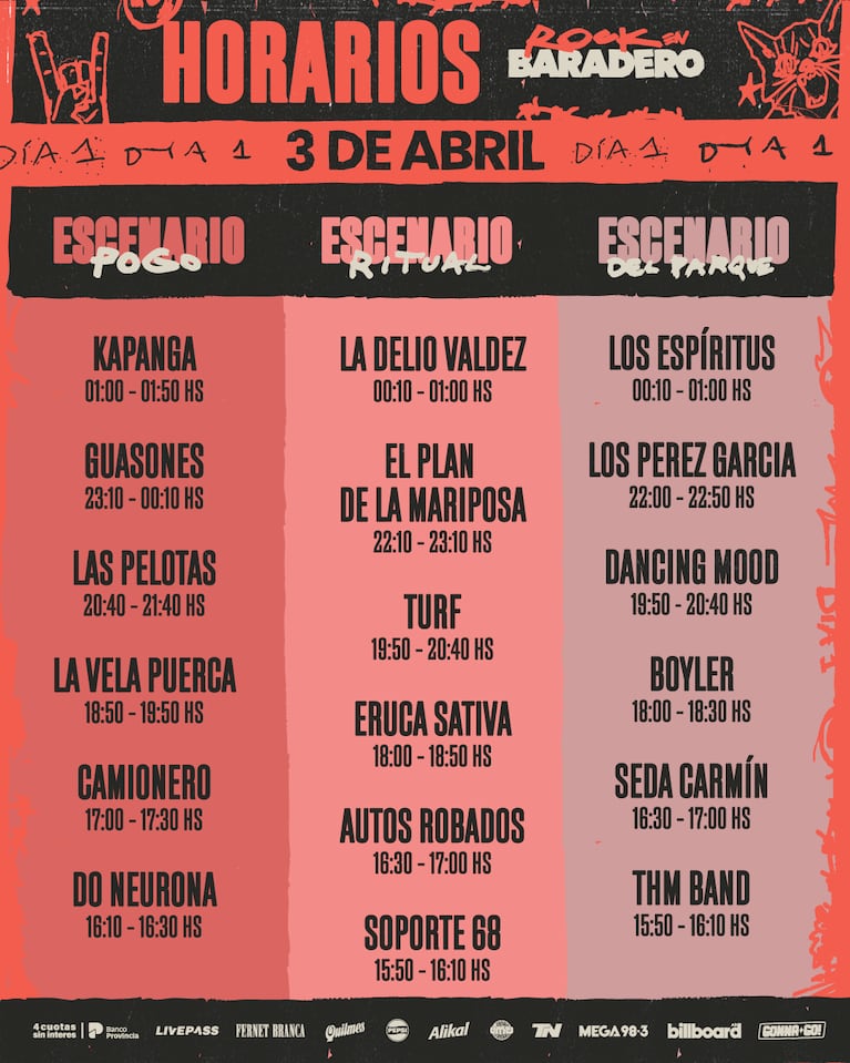 Rock en Baradero 2026: la grilla con los horarios día por día 