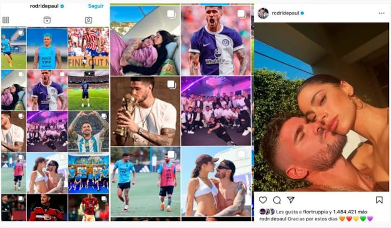 Rodrigo de Paul dejó ver un viejo posteo con Tini Stoessel en sus redes sociales.