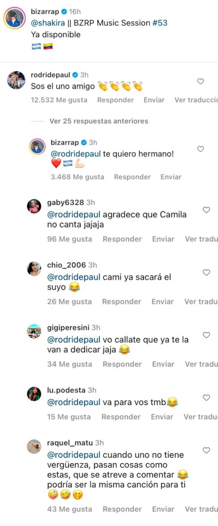 Rodrigo de Paul felicitó a Bizarrap por el tema con Shakira y le recordaron a Camila Homs
