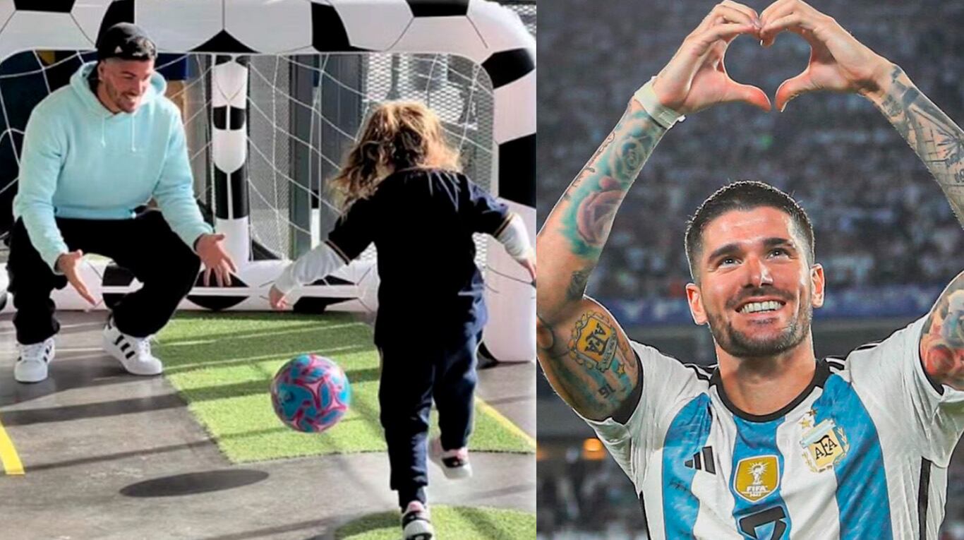 Rodrigo de Paul fue al jardín de sus hijos en Puerto Madero y causó furor: partido improvisado y muchas risas.