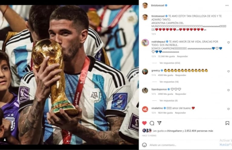Rodrigo de Paul le declaró su amor a Tini Stoessel tras ganar la Copa del Mundo en Qatar